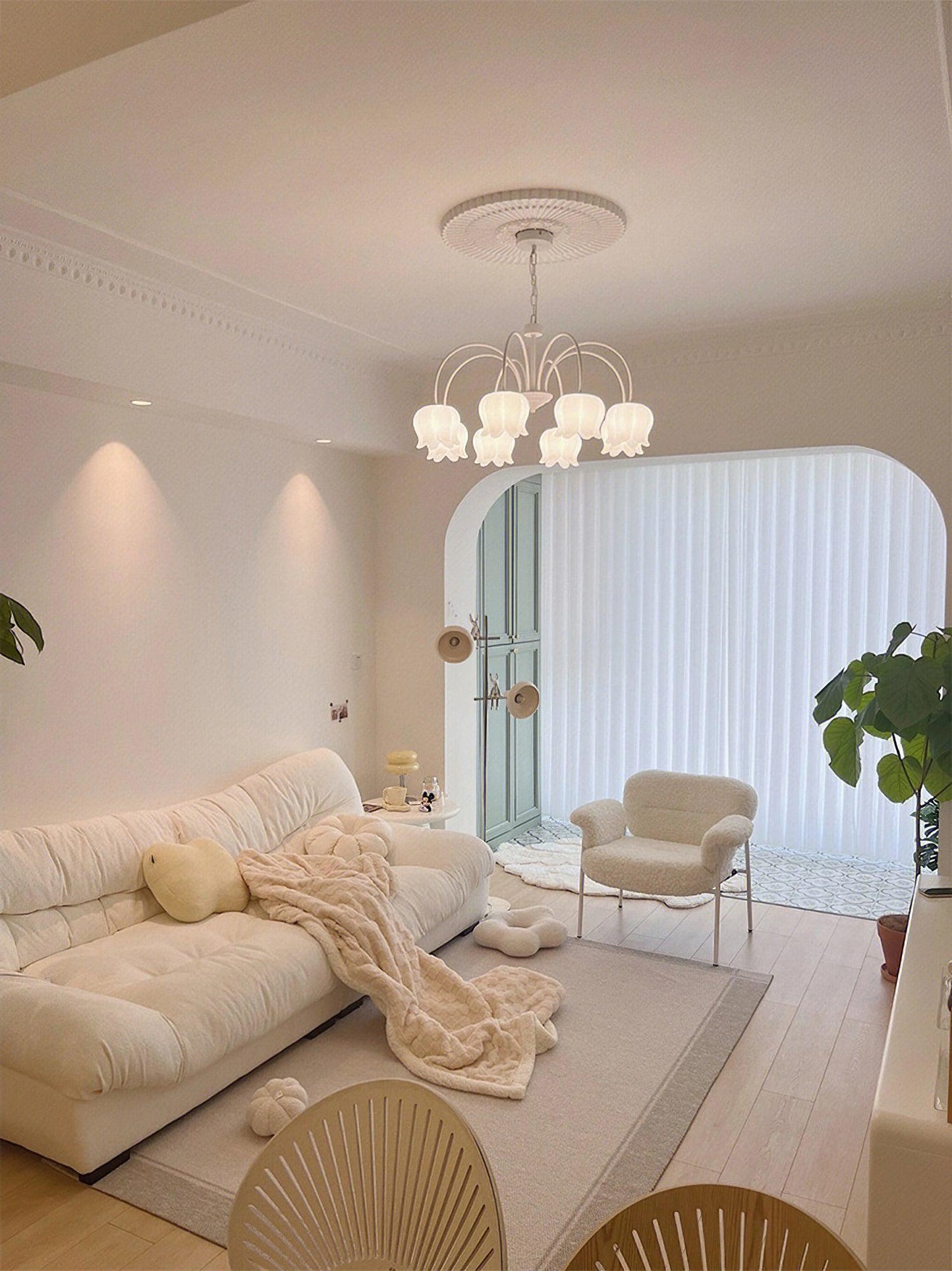 Curved Arm Bell Chandelier - Elegant Design with Adjustable Height & L