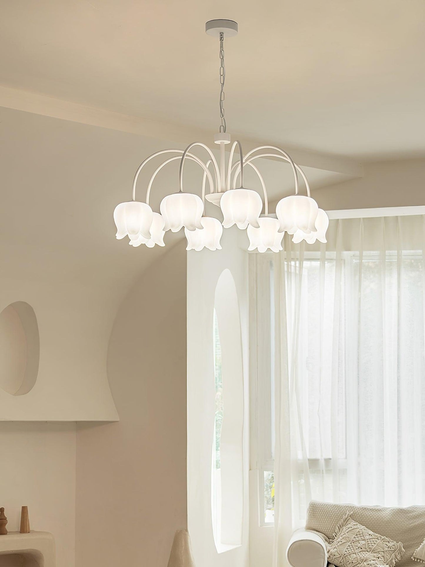 Curved Arm Bell Chandelier - Elegant Design with Adjustable Height & L