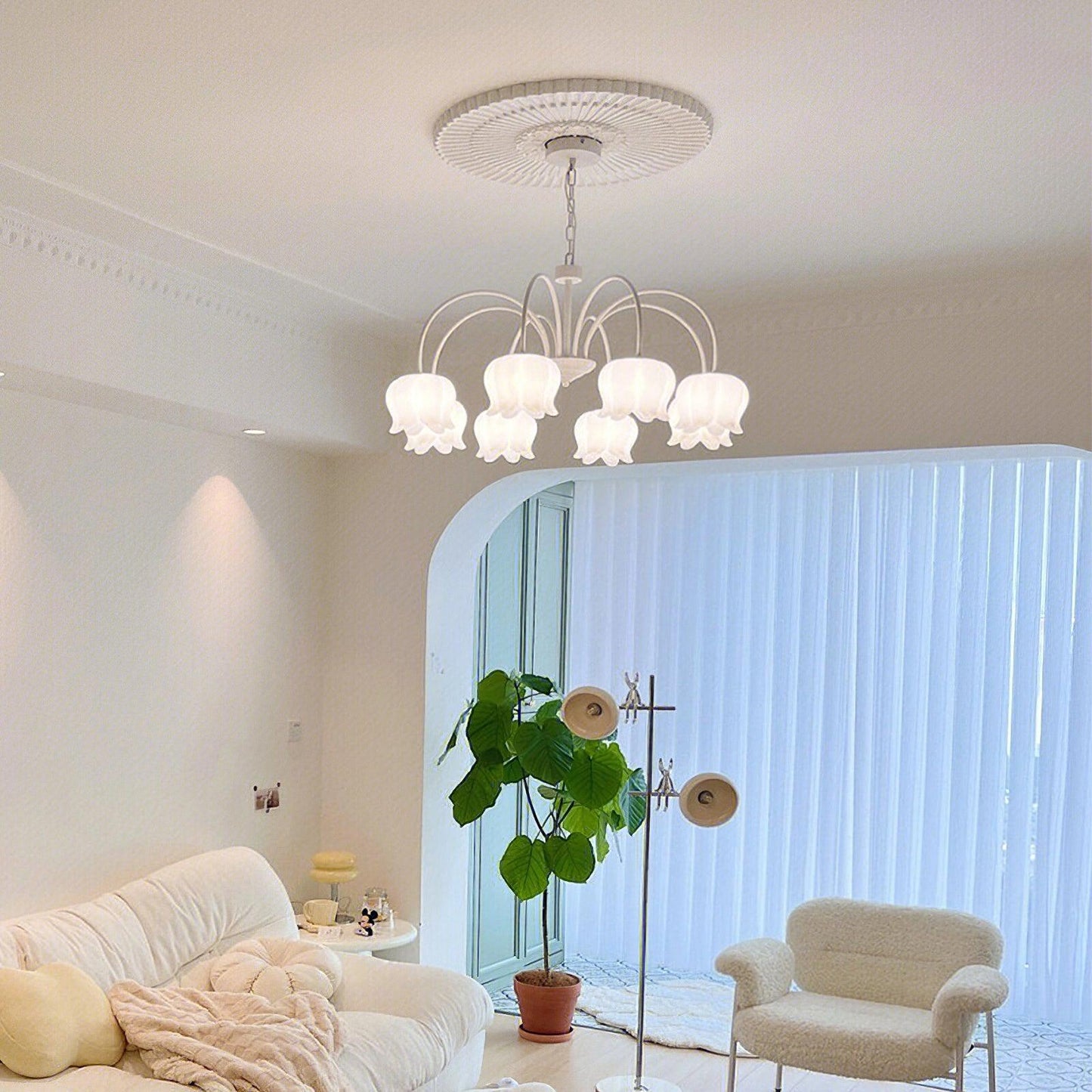 Curved Arm Bell Chandelier - Elegant Design with Adjustable Height & L