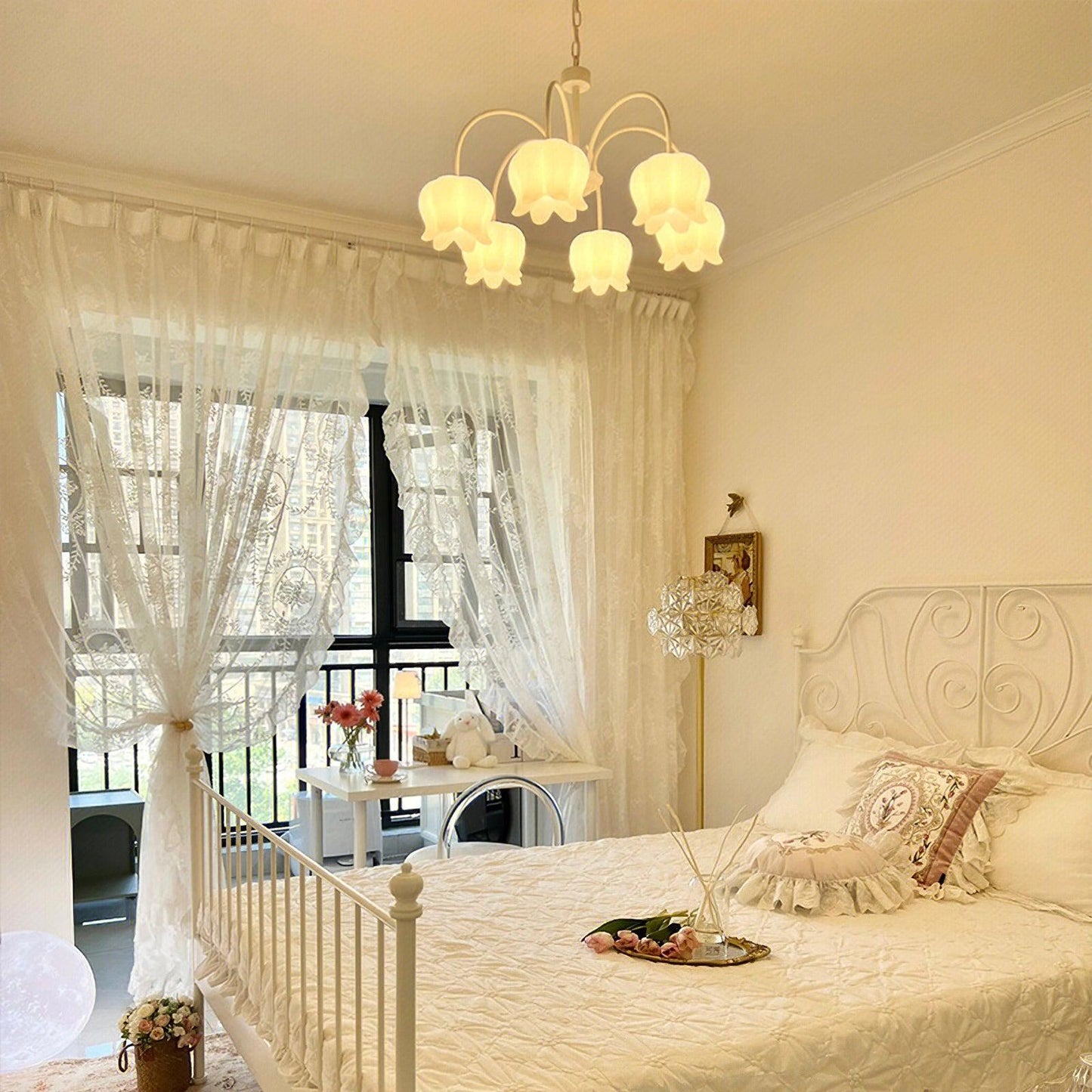 Curved Arm Bell Chandelier - Elegant Design with Adjustable Height & L
