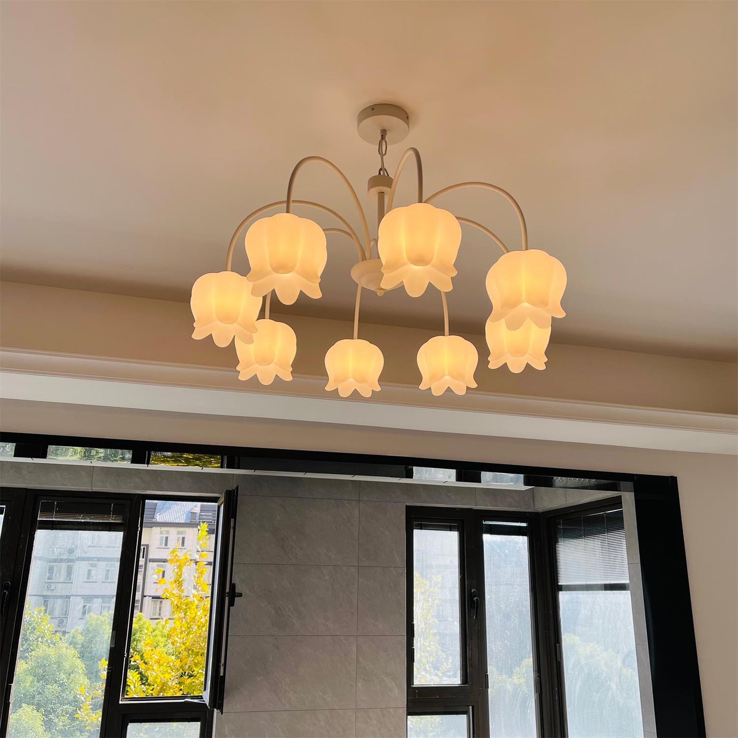 Curved Arm Bell Chandelier - Elegant Design with Adjustable Height & L