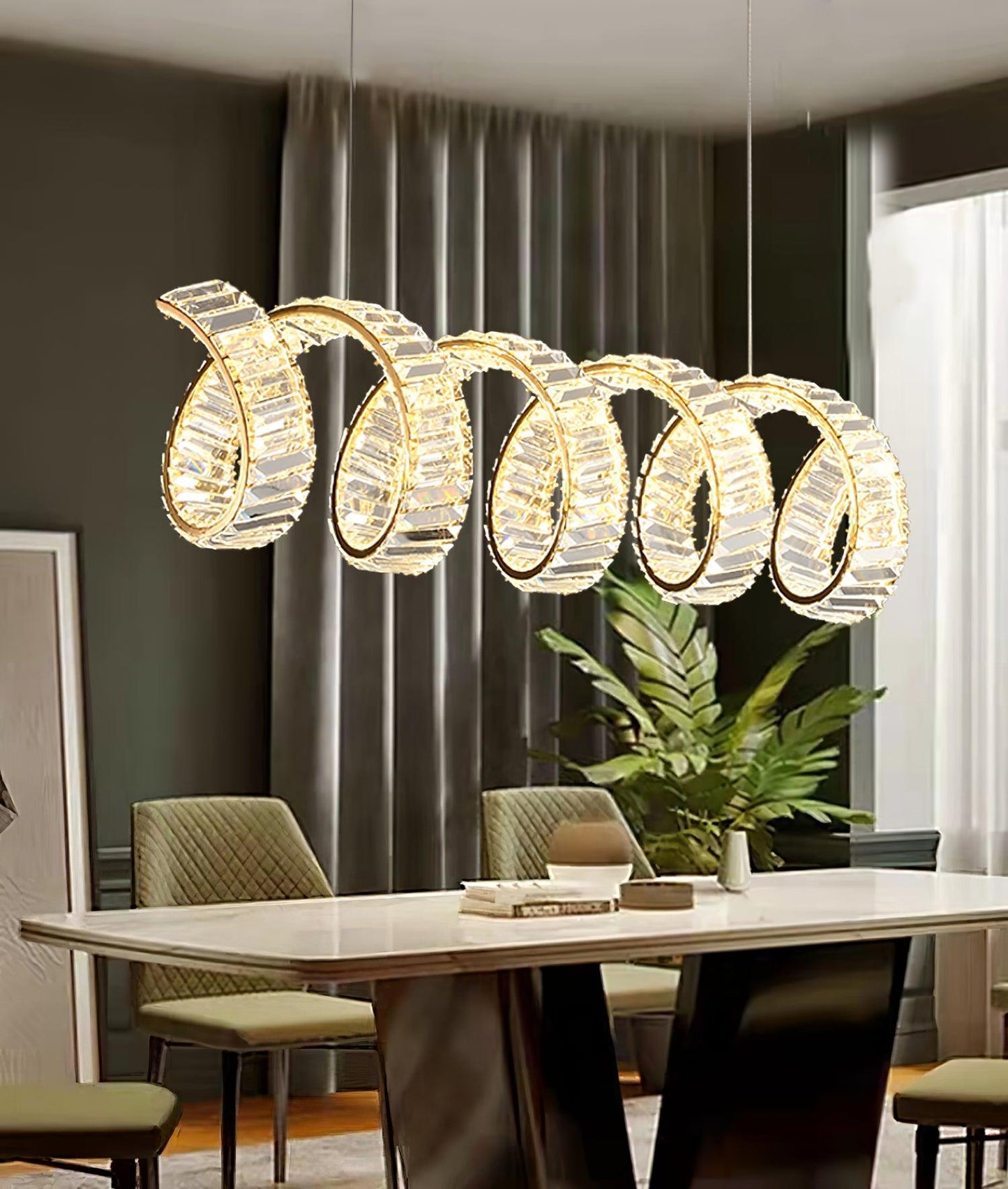 Modern Curved LED Chandelier - Dimmable, Energy Efficient Lighting