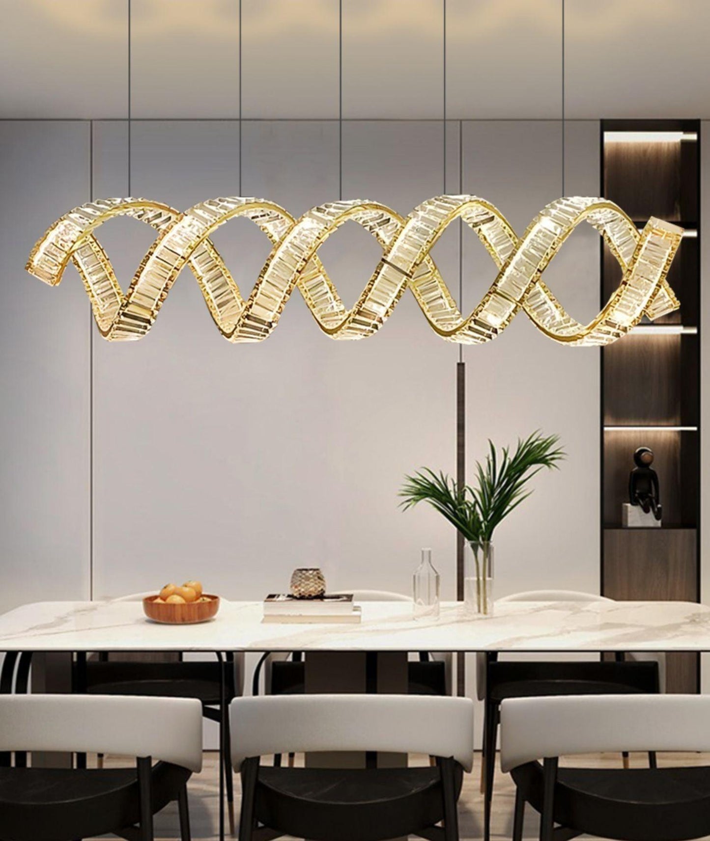 Modern Curved LED Chandelier - Dimmable, Energy Efficient Lighting