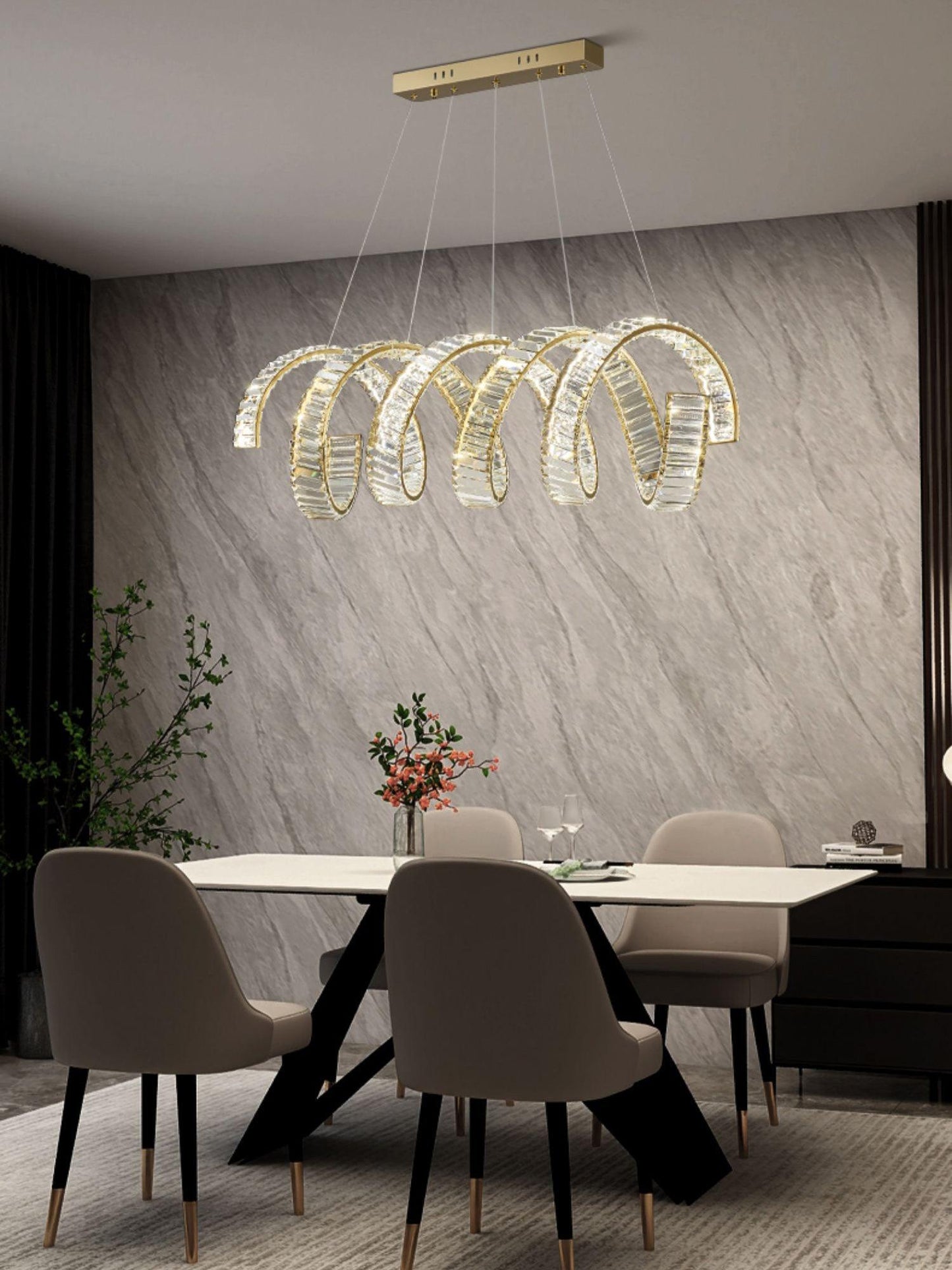 Modern Curved LED Chandelier - Dimmable, Energy Efficient Lighting