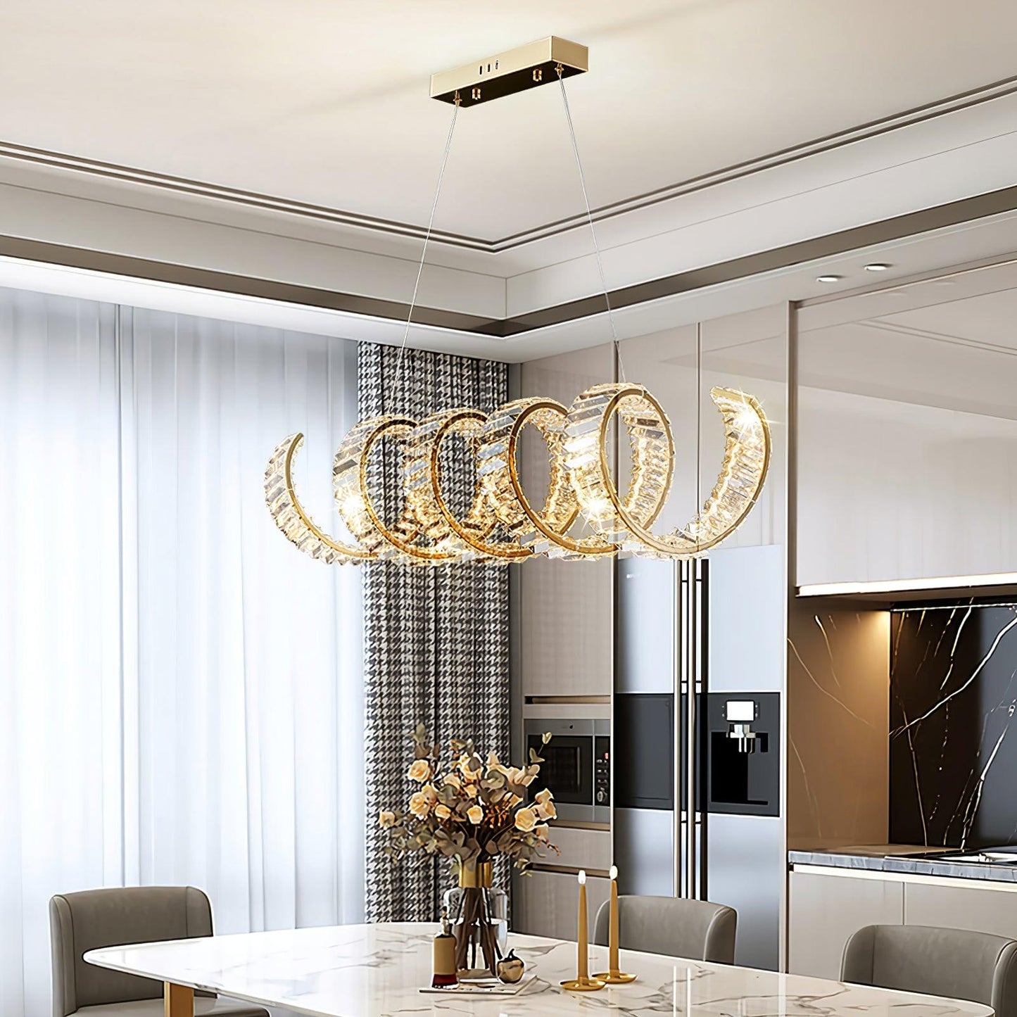 Modern Curved LED Chandelier - Dimmable, Energy Efficient Lighting