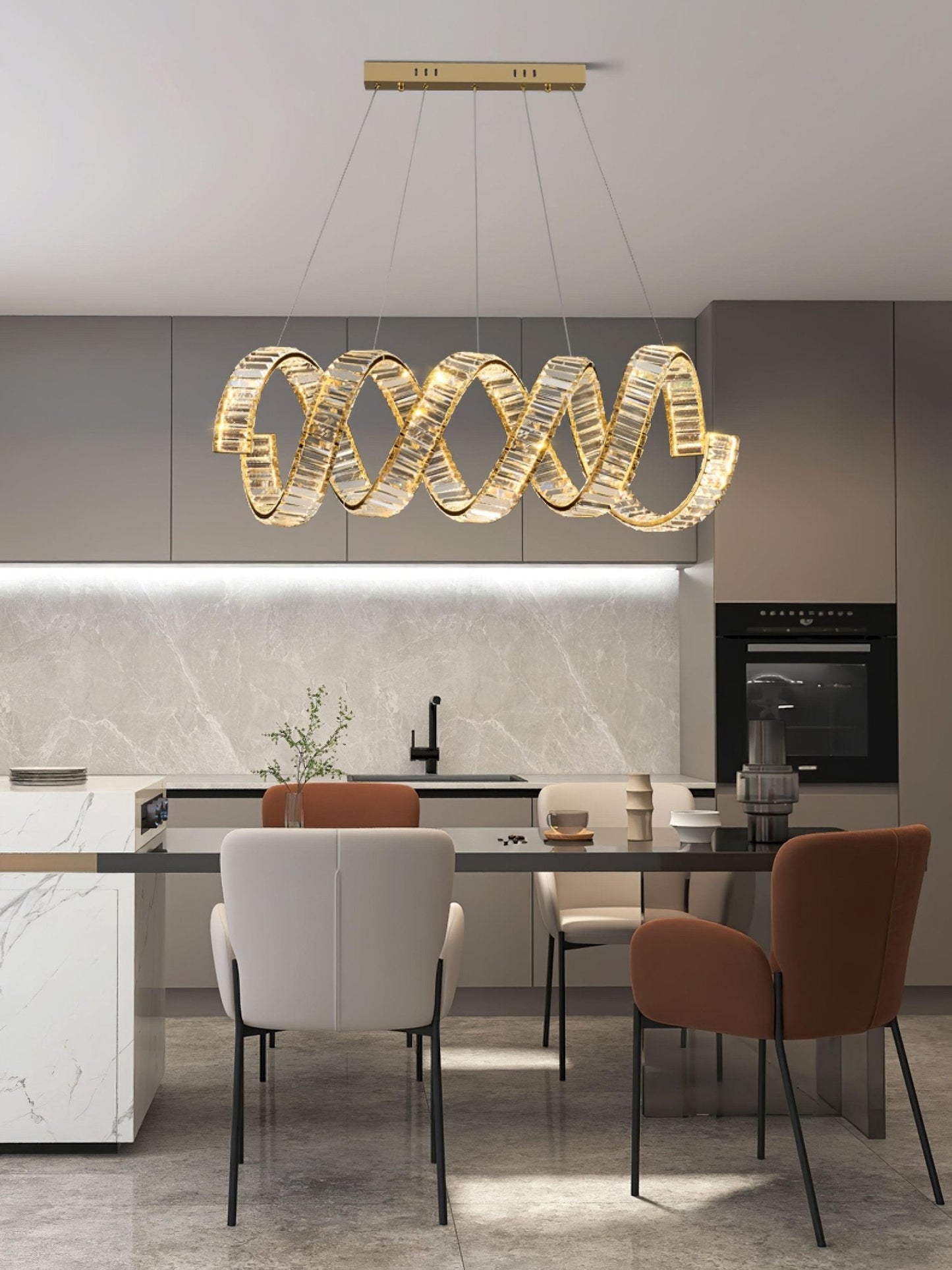 Modern Curved LED Chandelier - Dimmable, Energy Efficient Lighting