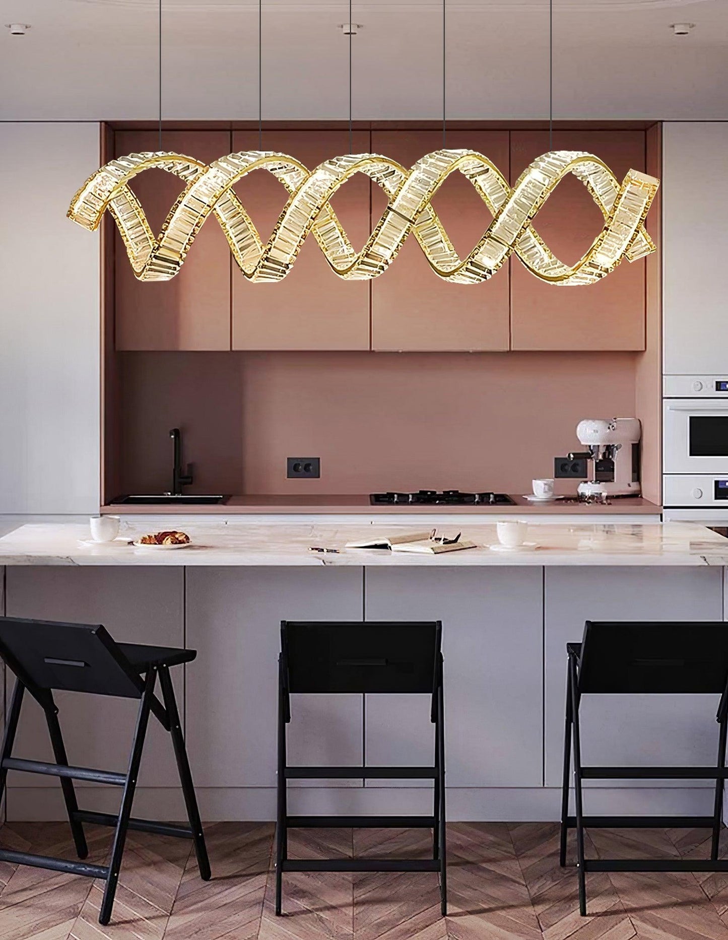 Modern Curved LED Chandelier - Dimmable, Energy Efficient Lighting