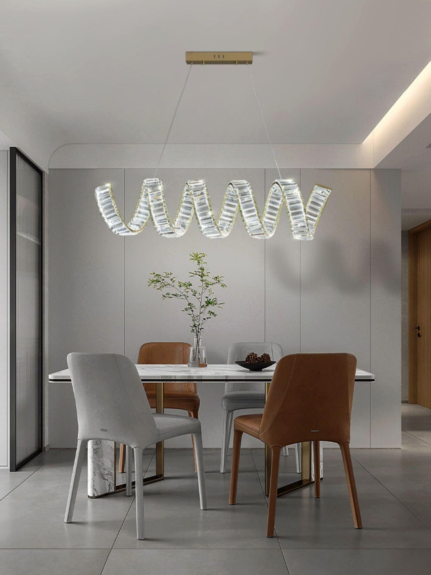Modern Curved LED Chandelier - Dimmable, Energy Efficient Lighting