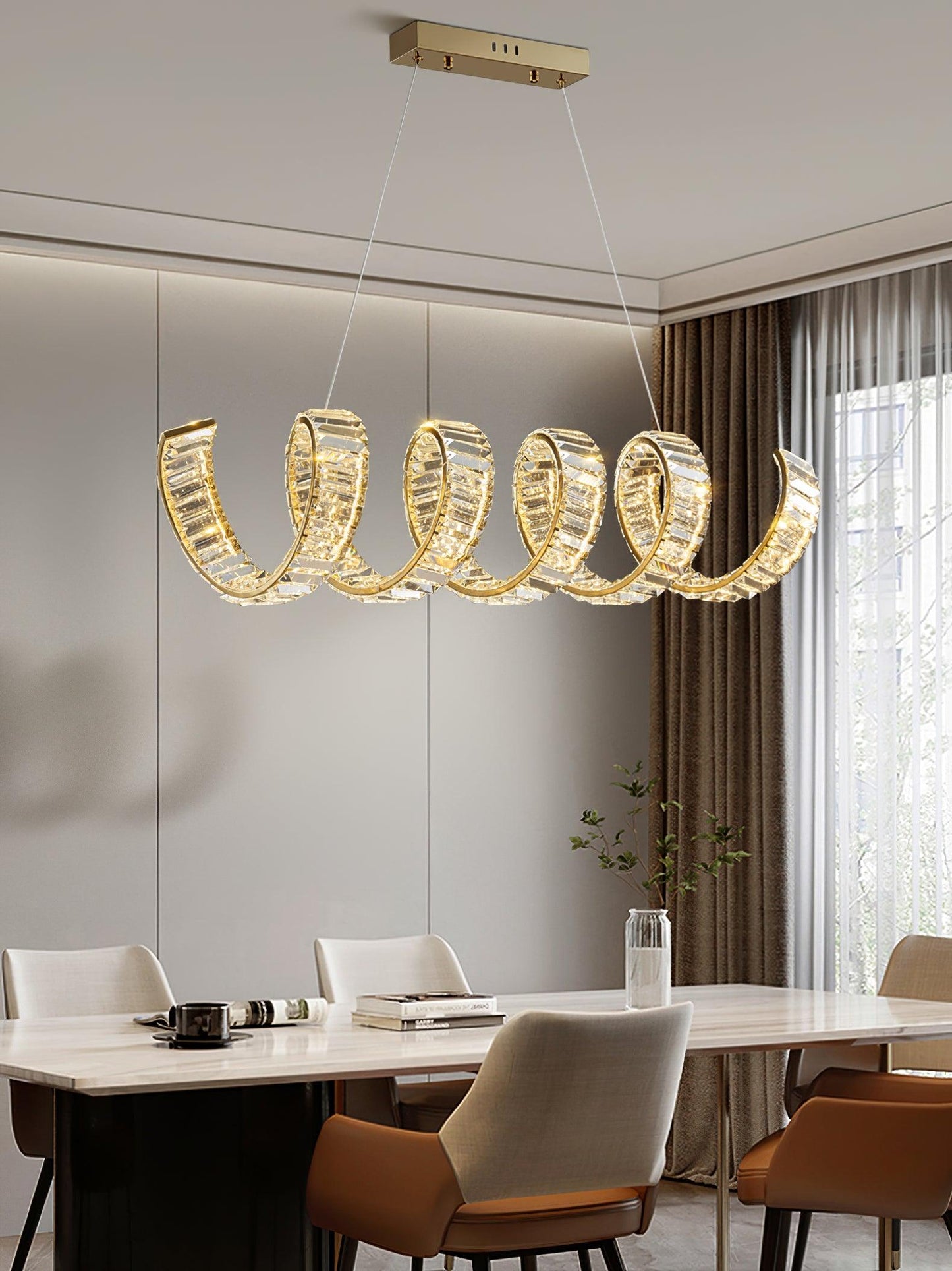 Modern Curved LED Chandelier - Dimmable, Energy Efficient Lighting