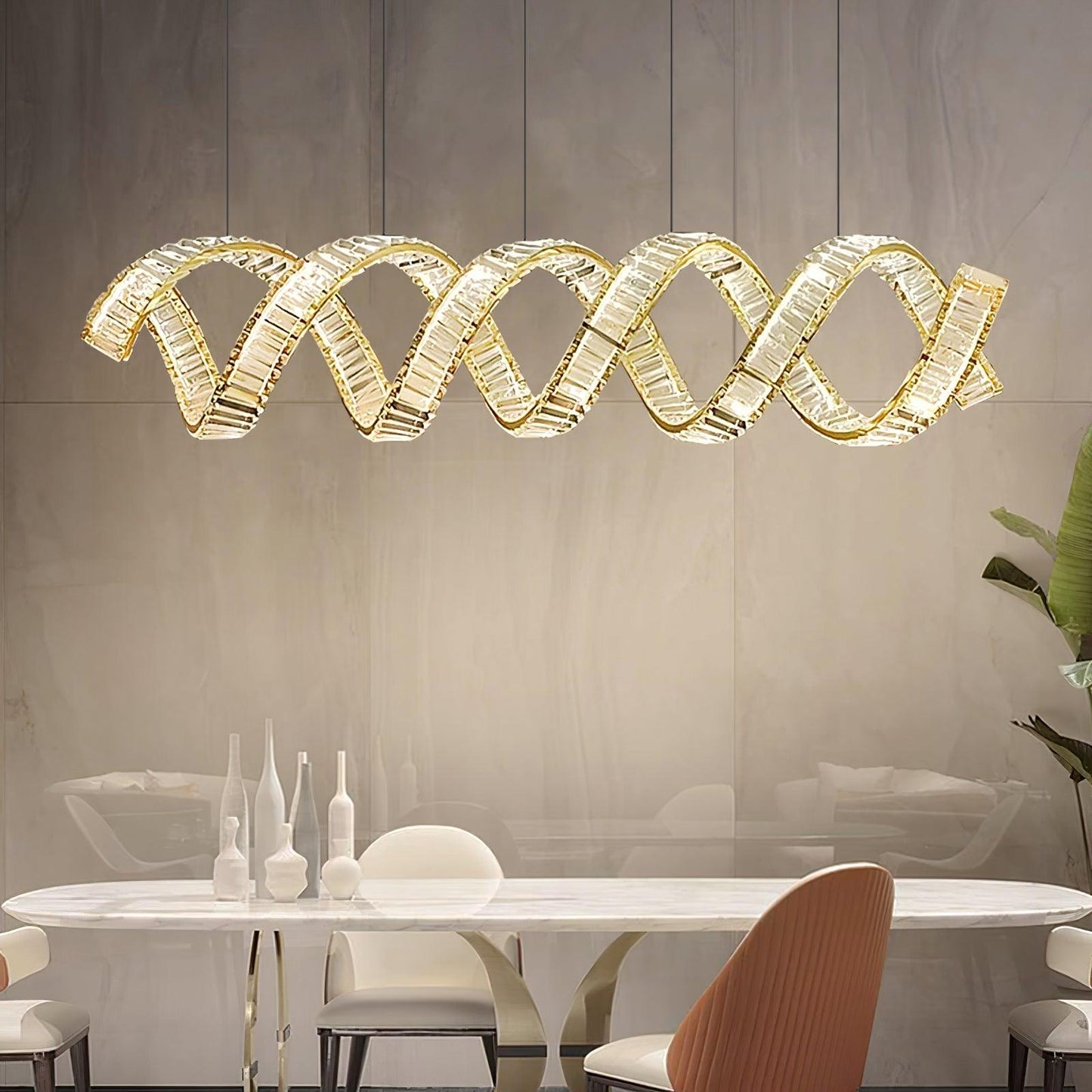 Modern Curved LED Chandelier - Dimmable, Energy Efficient Lighting