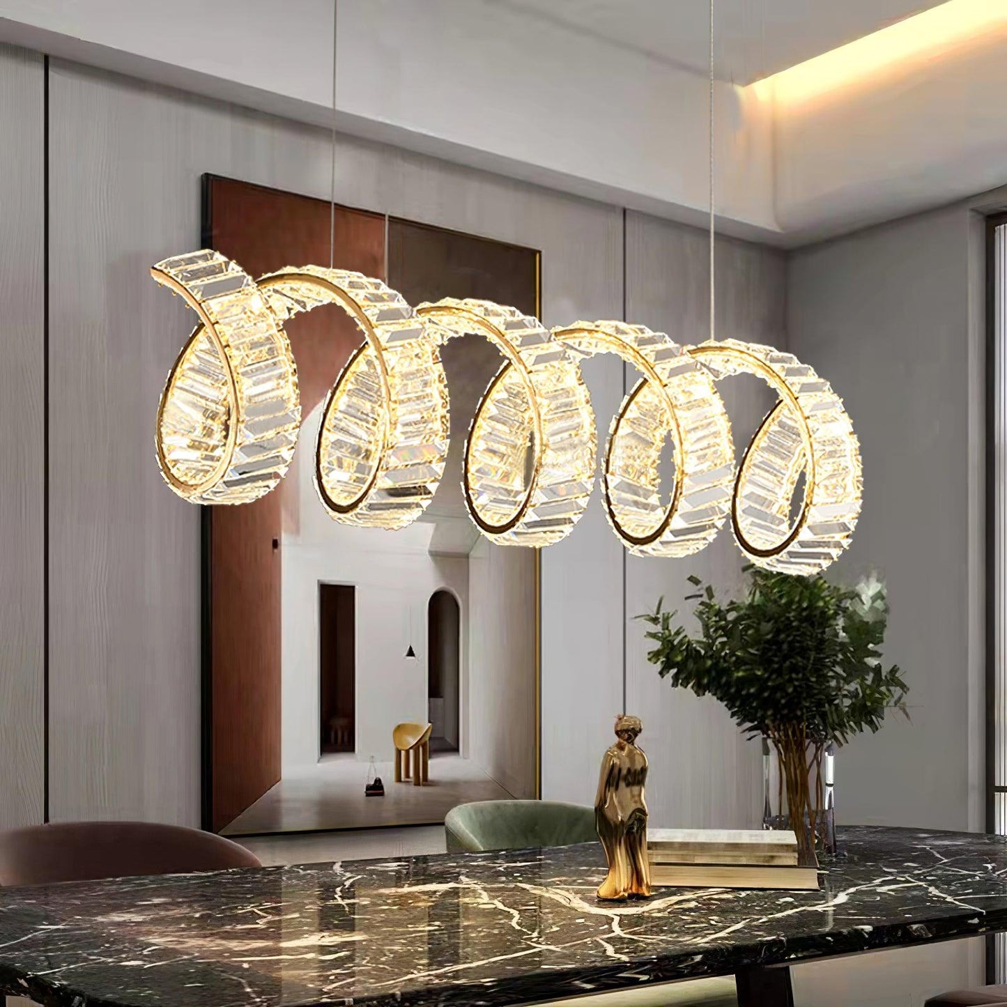 Modern Curved LED Chandelier - Dimmable, Energy Efficient Lighting