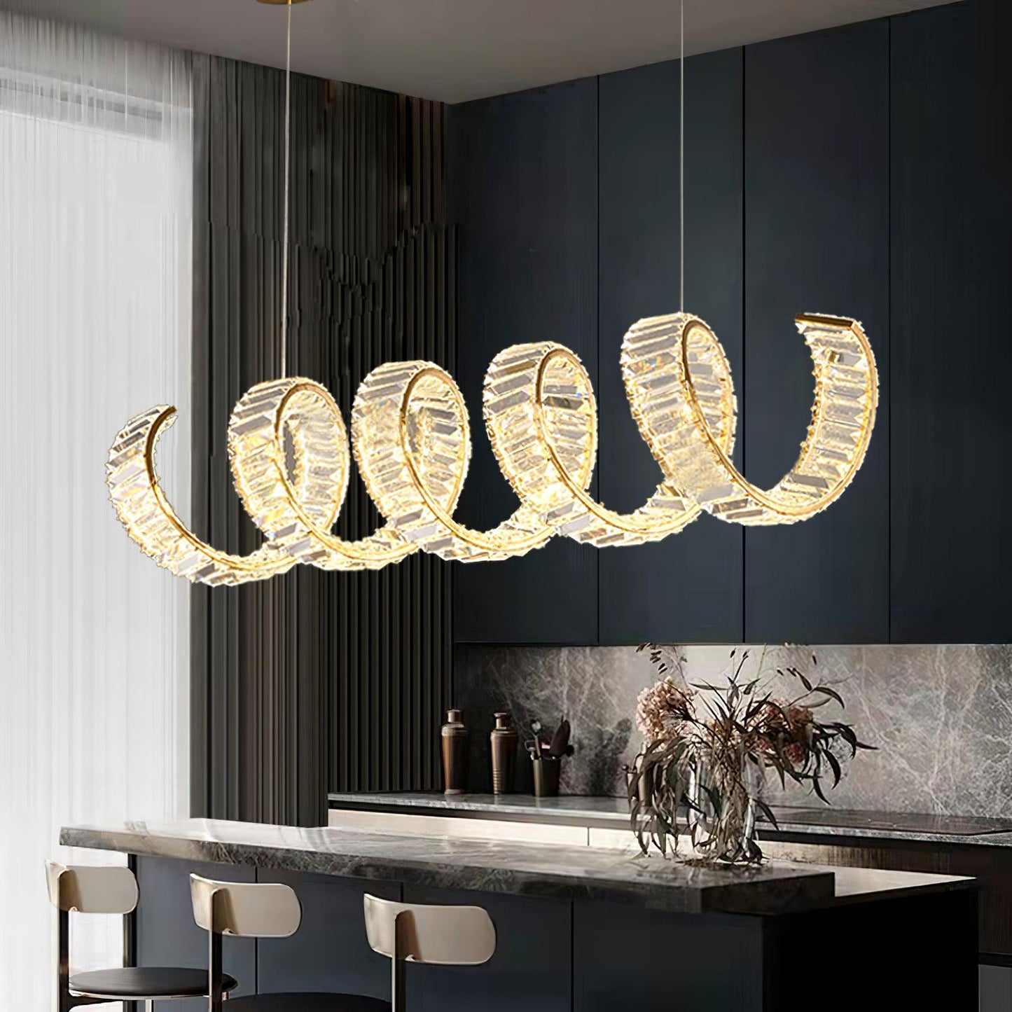 Modern Curved LED Chandelier - Dimmable, Energy Efficient Lighting