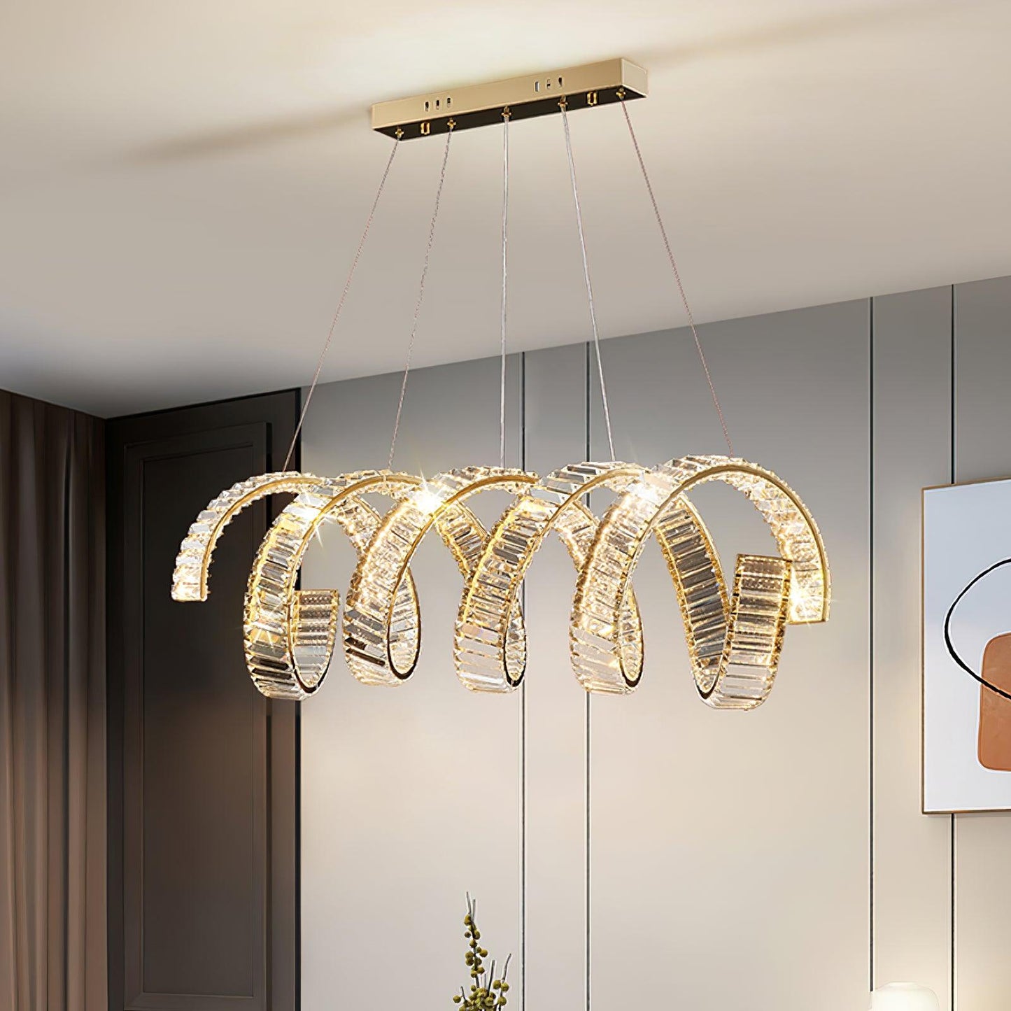 Modern Curved LED Chandelier - Dimmable, Energy Efficient Lighting