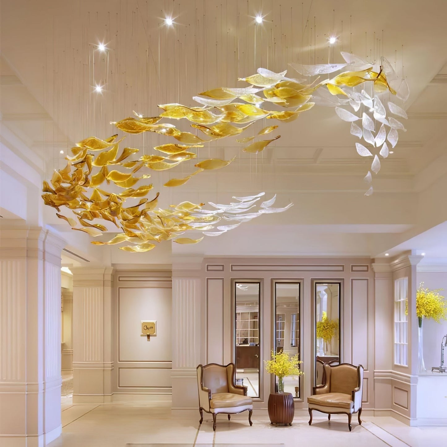 Elegant Swaying Leaves Chandelier - Adjustable Height, Energy Efficien