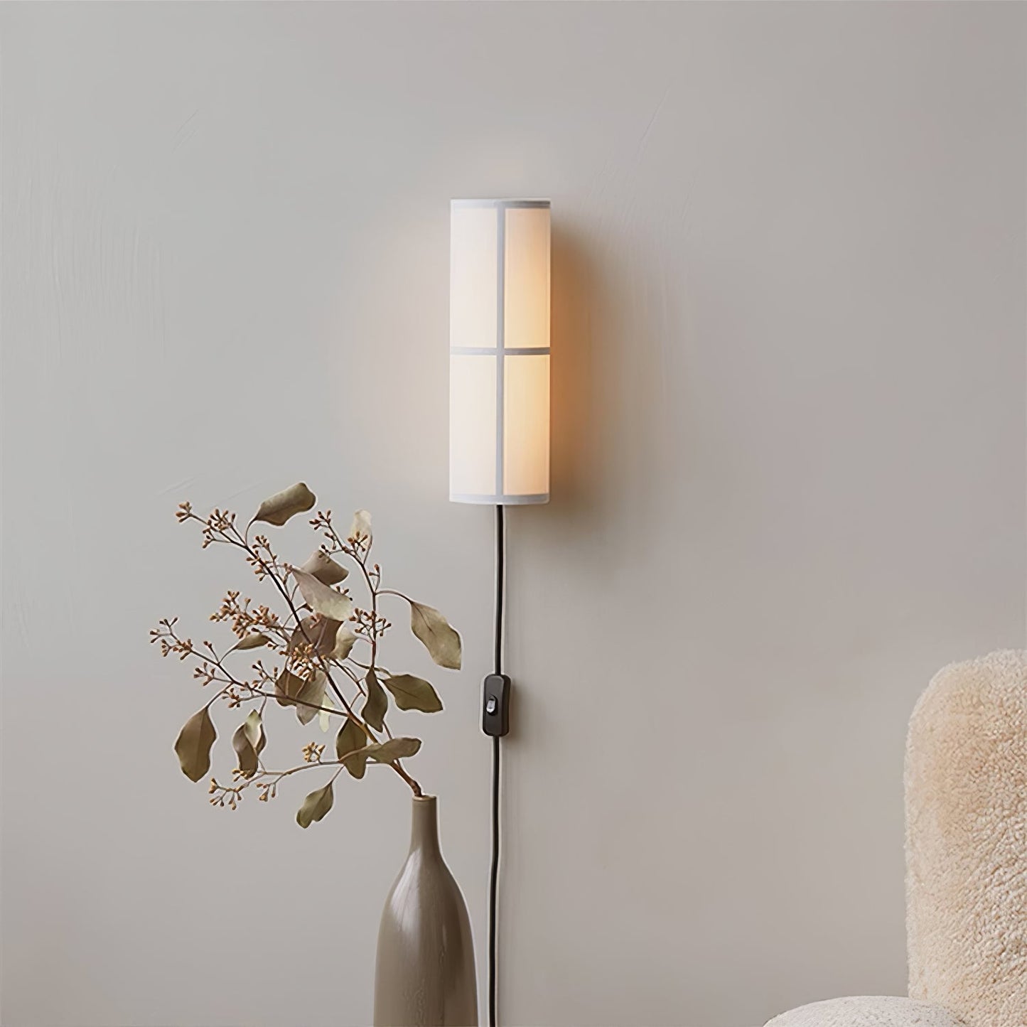 Cylinder Plug-in Wall Lamp with Adjustable Brightness & Modern Design