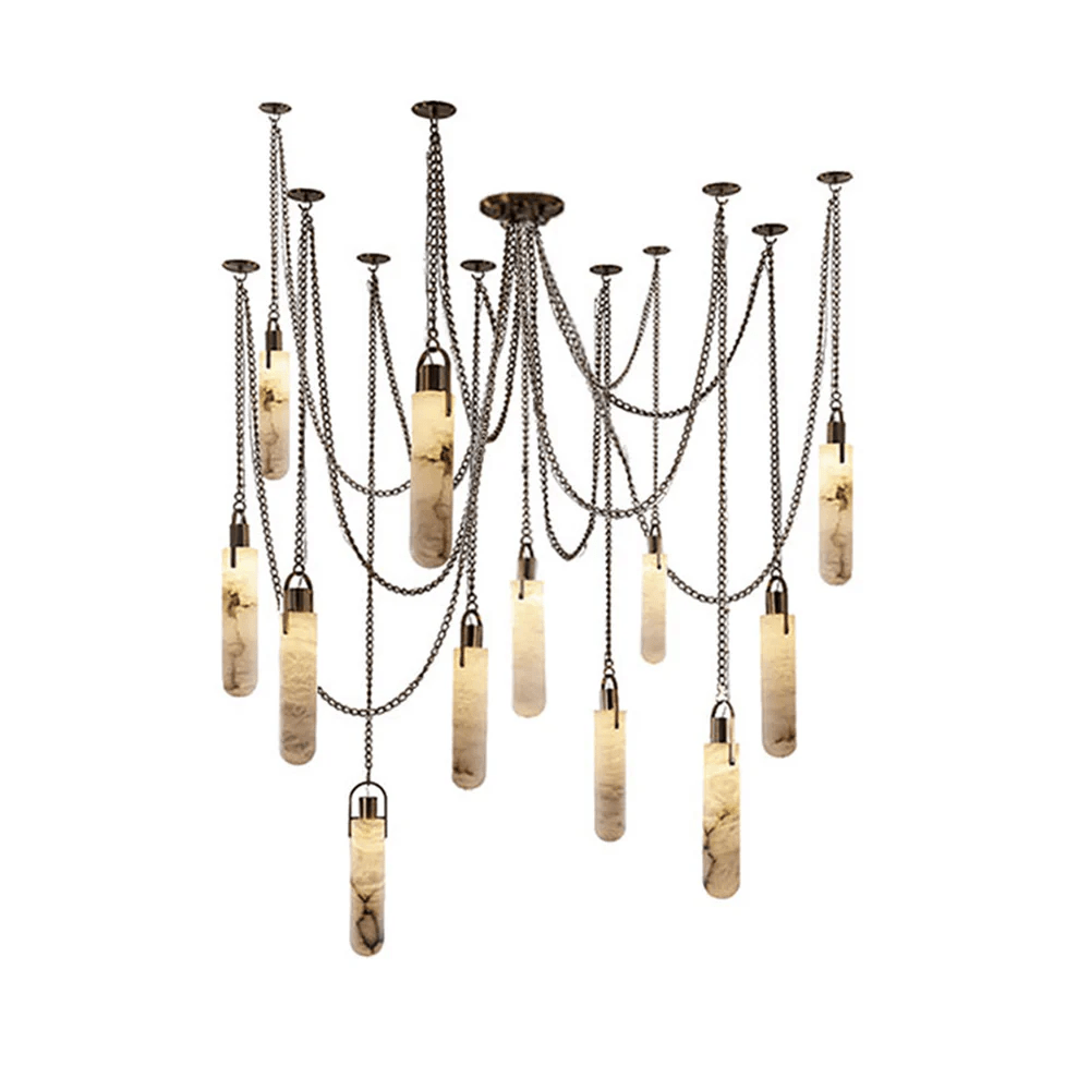 Cylindrical Alabaster Chandelier with Adjustable Height & LED Compatib