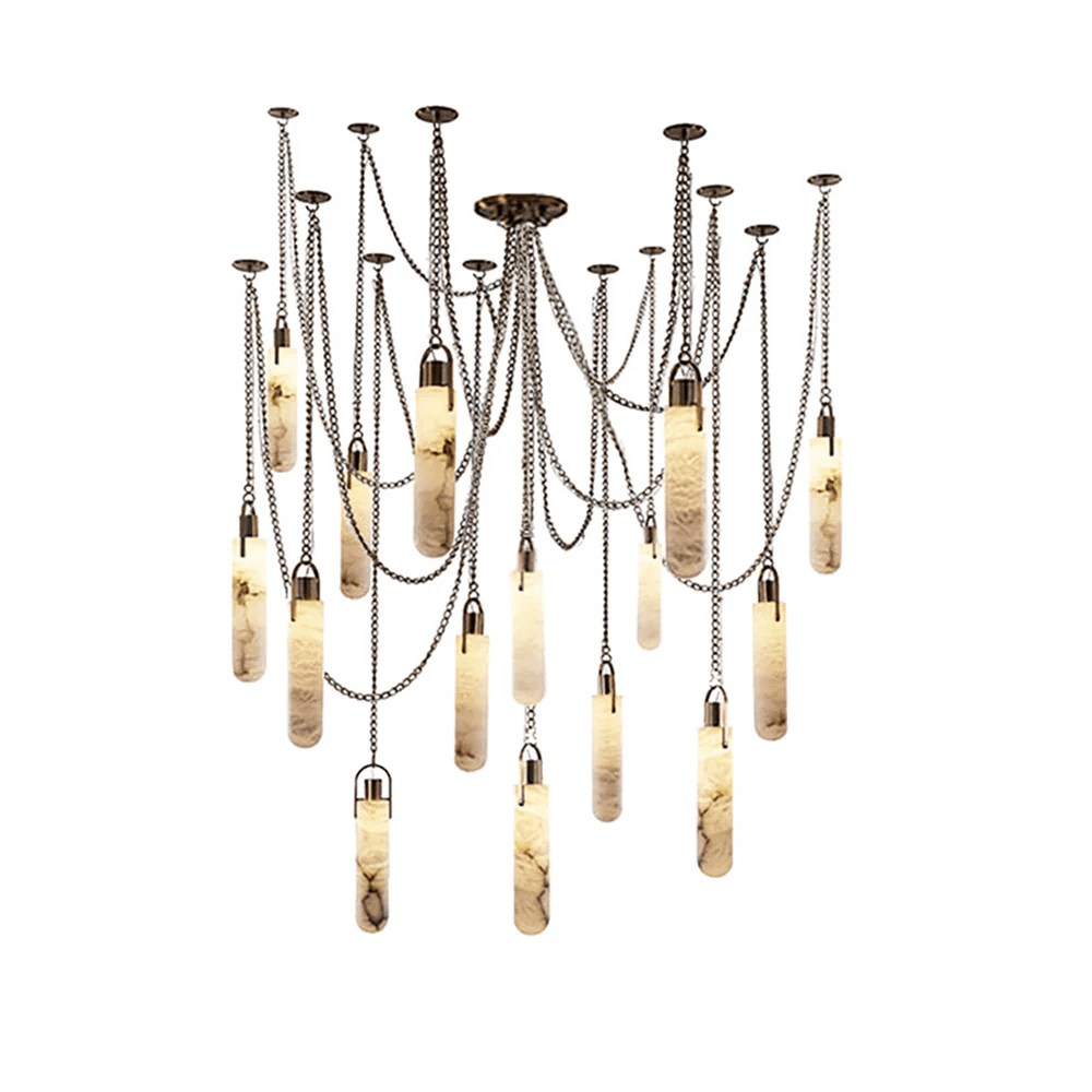 Cylindrical Alabaster Chandelier with Adjustable Height & LED Compatib