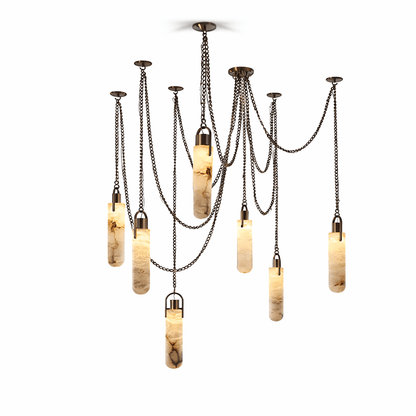 Cylindrical Alabaster Chandelier with Adjustable Height & LED Compatib