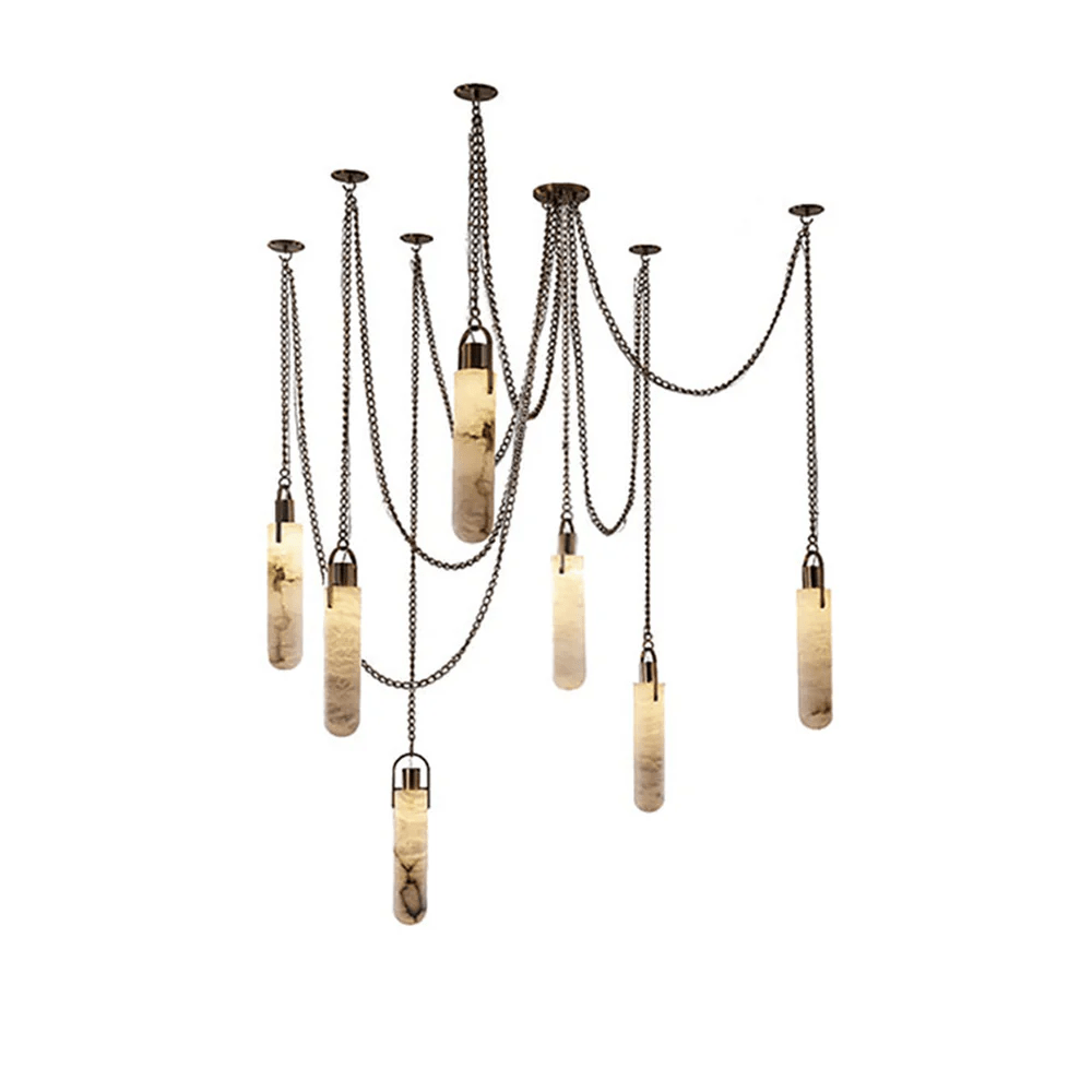 Cylindrical Alabaster Chandelier with Adjustable Height & LED Compatib