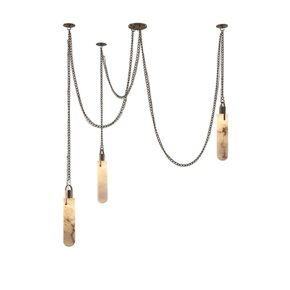 Cylindrical Alabaster Chandelier with Adjustable Height & LED Compatib