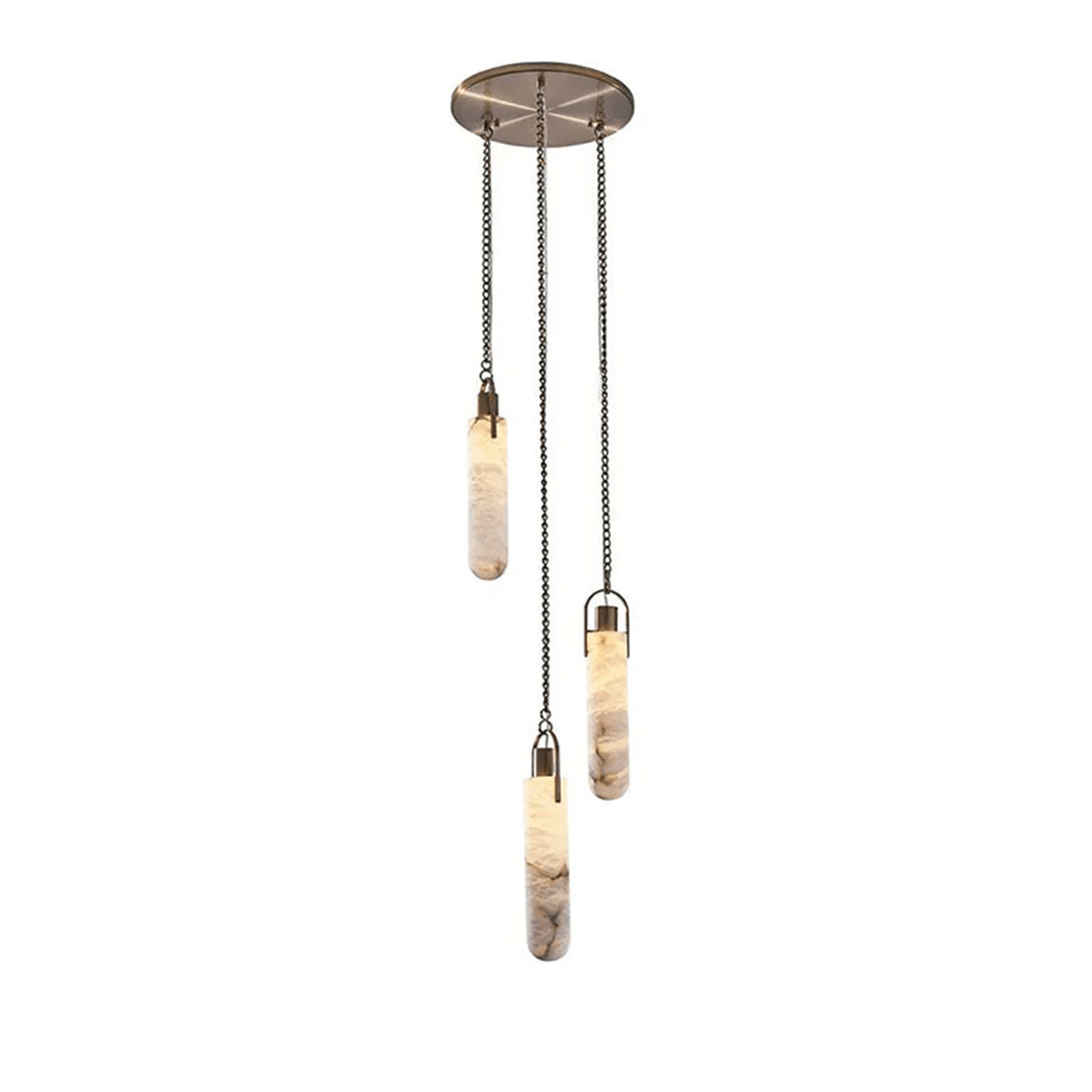 Cylindrical Alabaster Chandelier with Adjustable Height & LED Compatib