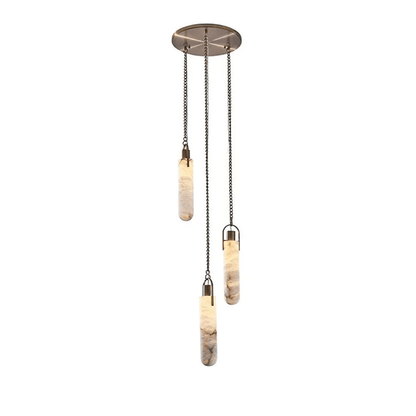 Cylindrical Alabaster Chandelier with Adjustable Height & LED Compatib