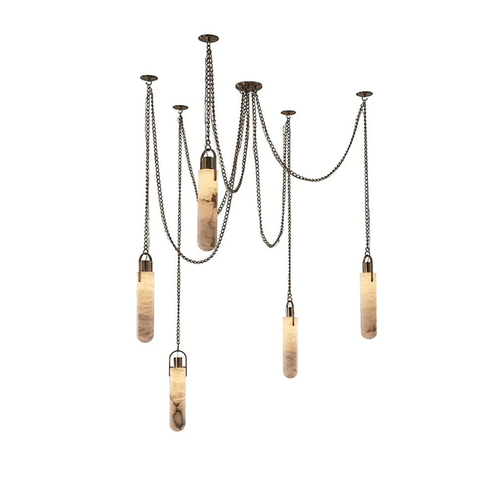 Cylindrical Alabaster Chandelier with Adjustable Height & LED Compatib