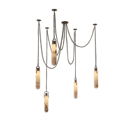 Cylindrical Alabaster Chandelier with Adjustable Height & LED Compatib