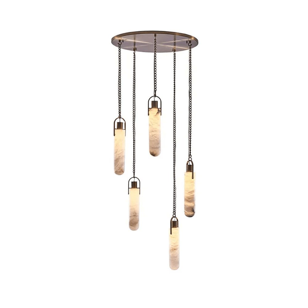 Cylindrical Alabaster Chandelier with Adjustable Height & LED Compatib