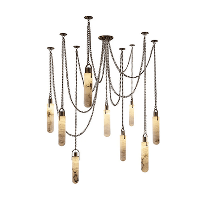 Cylindrical Alabaster Chandelier with Adjustable Height & LED Compatib