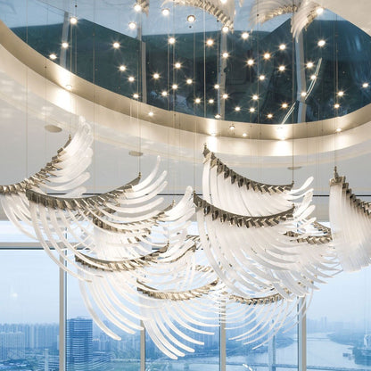 Elegant Bird Feather LED Chandelier with Adjustable Brightness & Moder