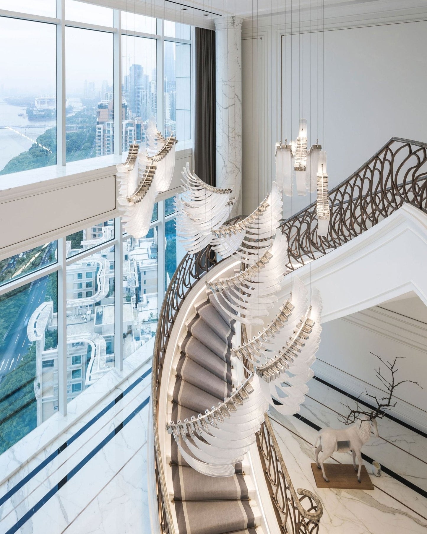 Elegant Bird Feather LED Chandelier with Adjustable Brightness & Moder
