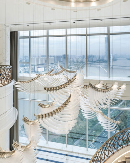 Elegant Bird Feather LED Chandelier with Adjustable Brightness & Moder