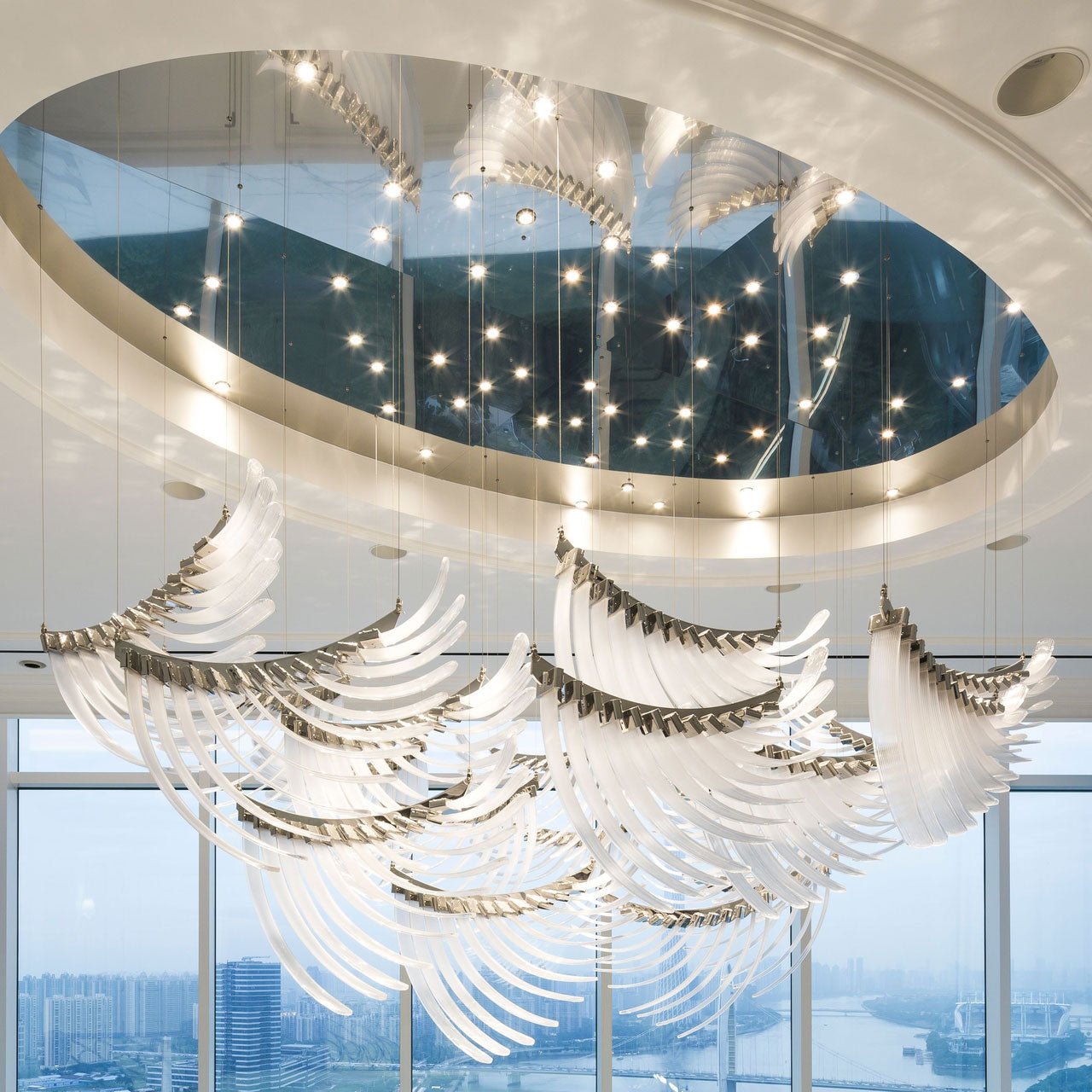 Elegant Bird Feather LED Chandelier with Adjustable Brightness & Moder