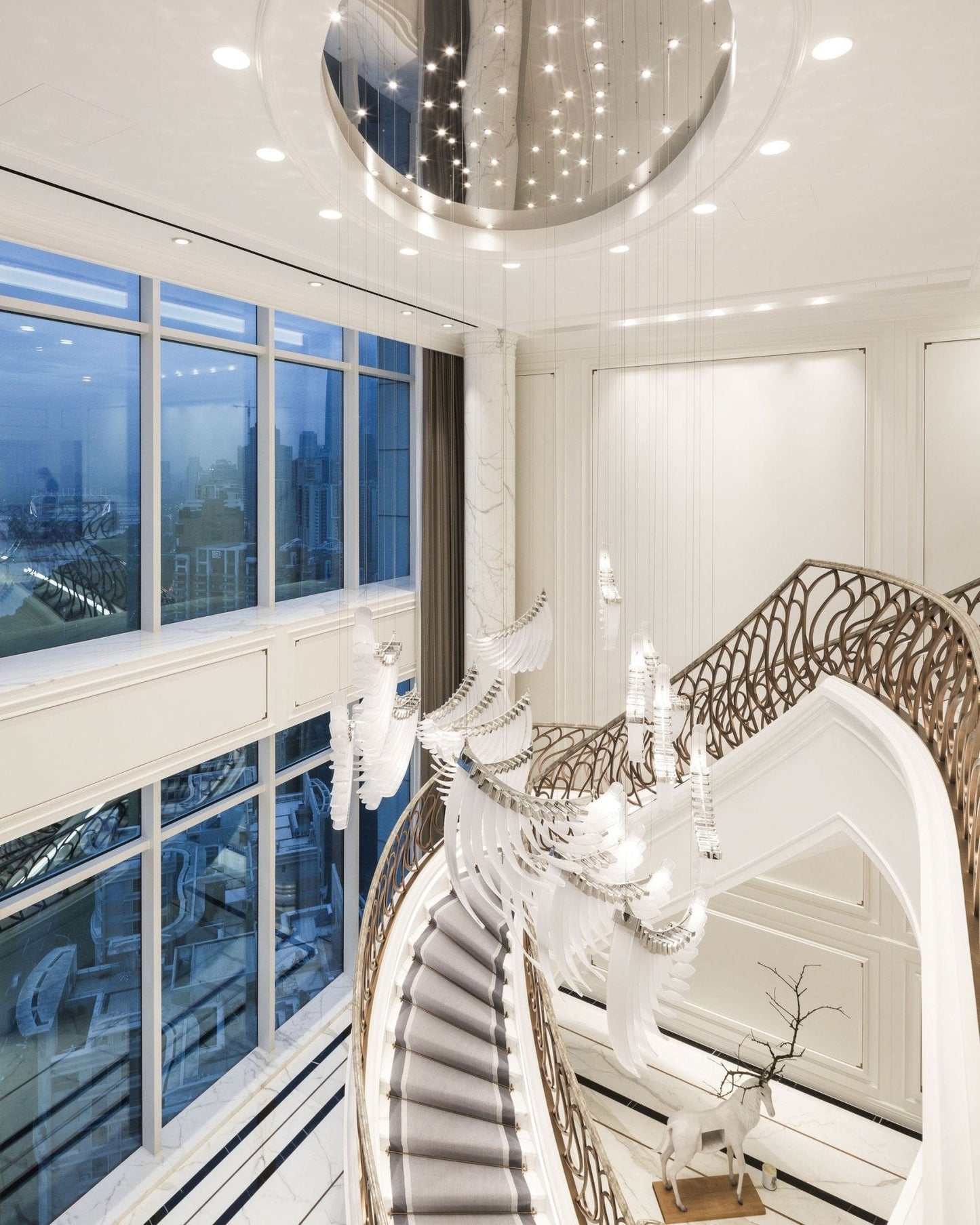 Elegant Bird Feather LED Chandelier with Adjustable Brightness & Moder