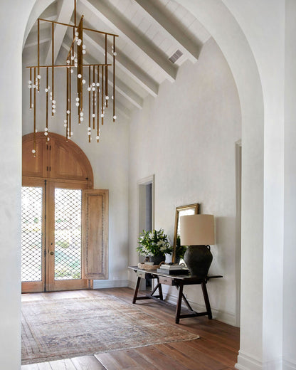 Elegant Brass Glass Drop Chandelier with Adjustable Height & LED Compa