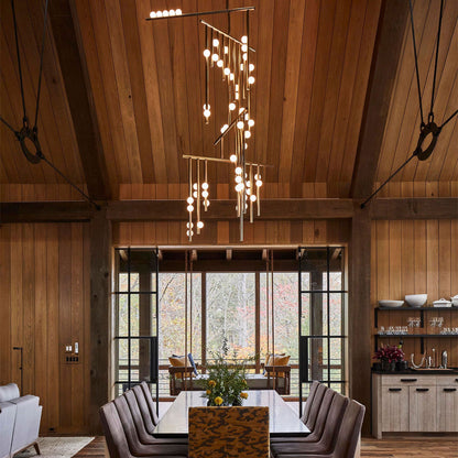Elegant Brass Glass Drop Chandelier with Adjustable Height & LED Compa