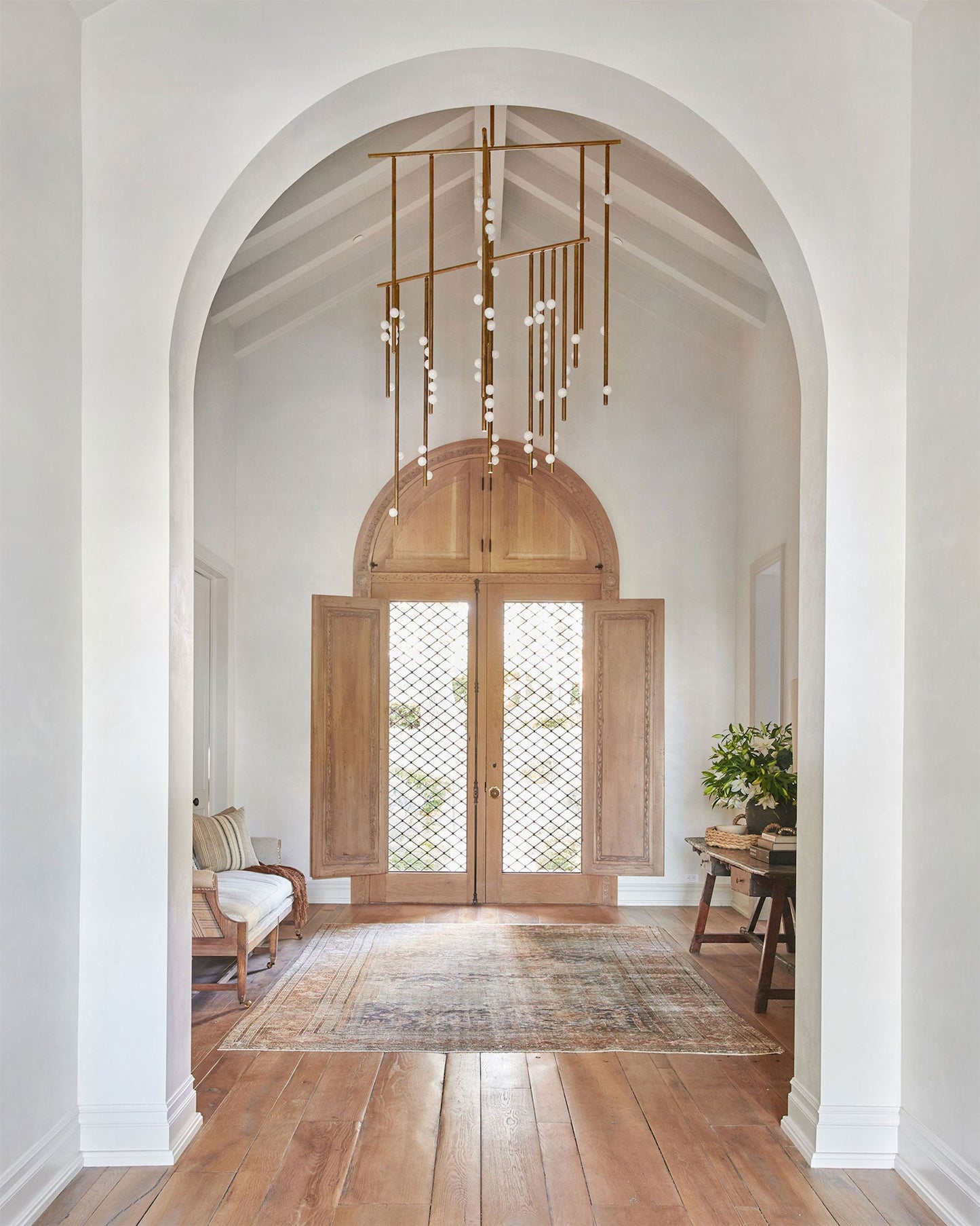 Elegant Brass Glass Drop Chandelier with Adjustable Height & LED Compa