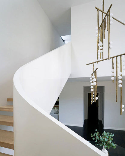 Elegant Brass Glass Drop Chandelier with Adjustable Height & LED Compa