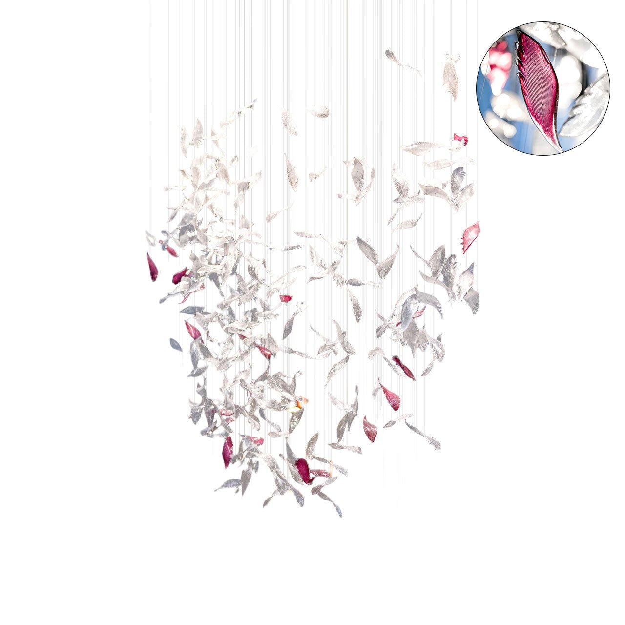 Elegant Flying Glass Feather Chandelier with Adjustable Height & LED L