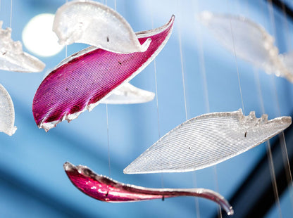 Elegant Flying Glass Feather Chandelier with Adjustable Height & LED L