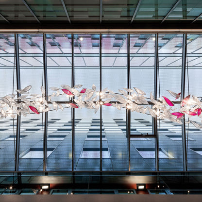 Elegant Flying Glass Feather Chandelier with Adjustable Height & LED L