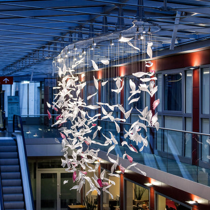 Elegant Flying Glass Feather Chandelier with Adjustable Height & LED L