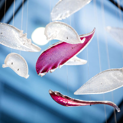 Elegant Flying Glass Feather Chandelier with Adjustable Height & LED L