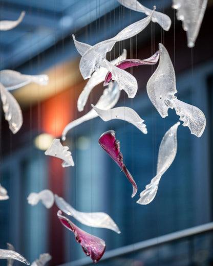 Elegant Flying Glass Feather Chandelier with Adjustable Height & LED L
