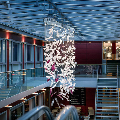 Elegant Flying Glass Feather Chandelier with Adjustable Height & LED L