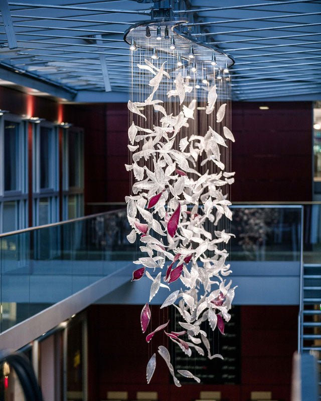 Elegant Flying Glass Feather Chandelier with Adjustable Height & LED L