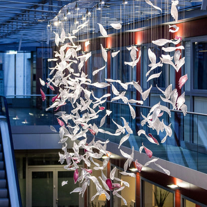 Elegant Flying Glass Feather Chandelier with Adjustable Height & LED L