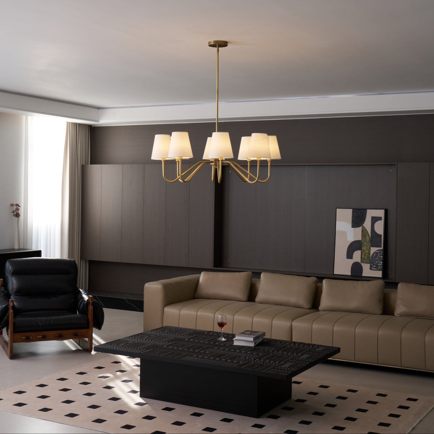 Opaluxe Brass Chandelier - Elegant Design with Adjustable Height & LED