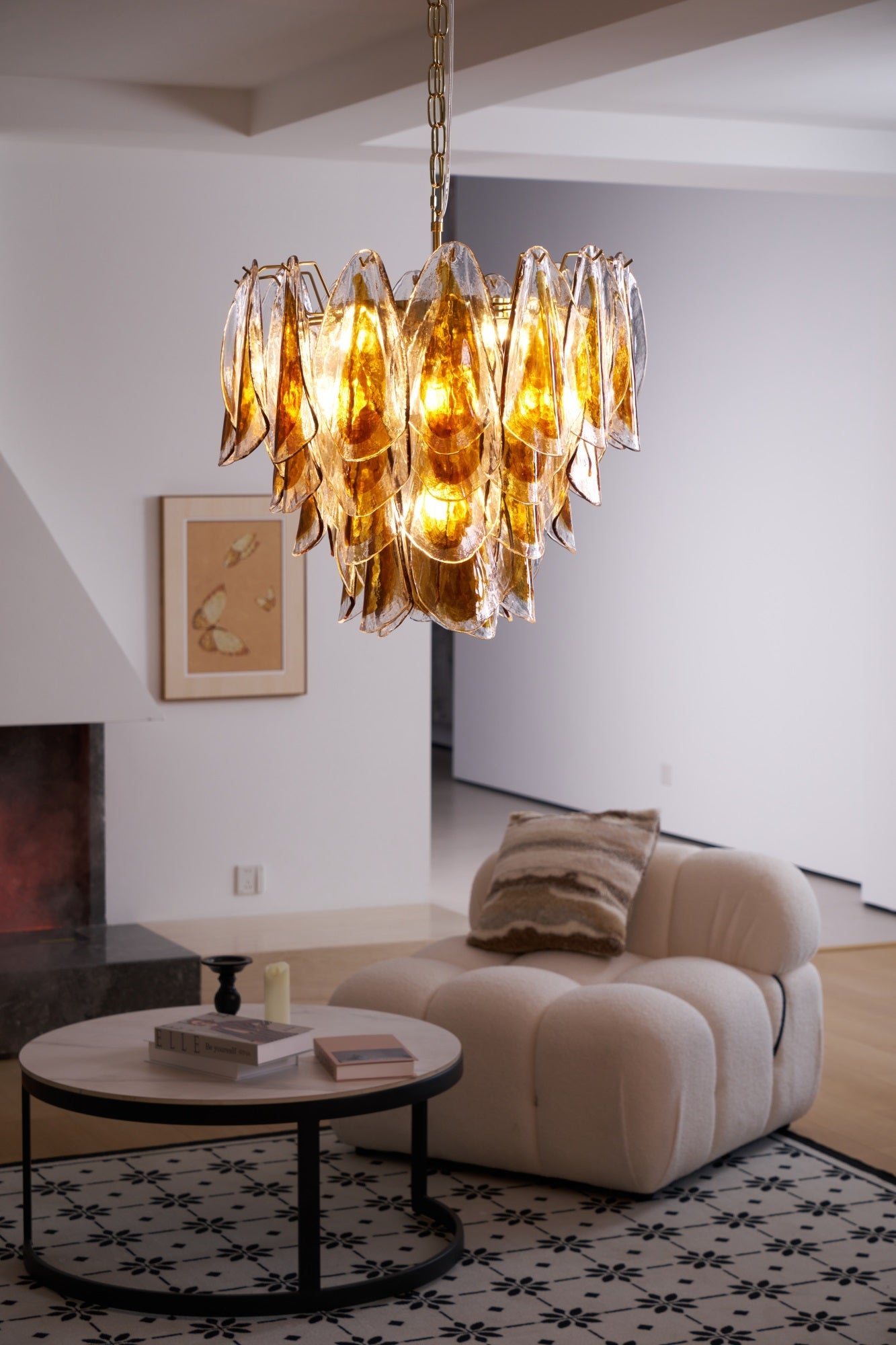 Solviva Modern Glass Chandelier with Adjustable Height & LED Compatibi